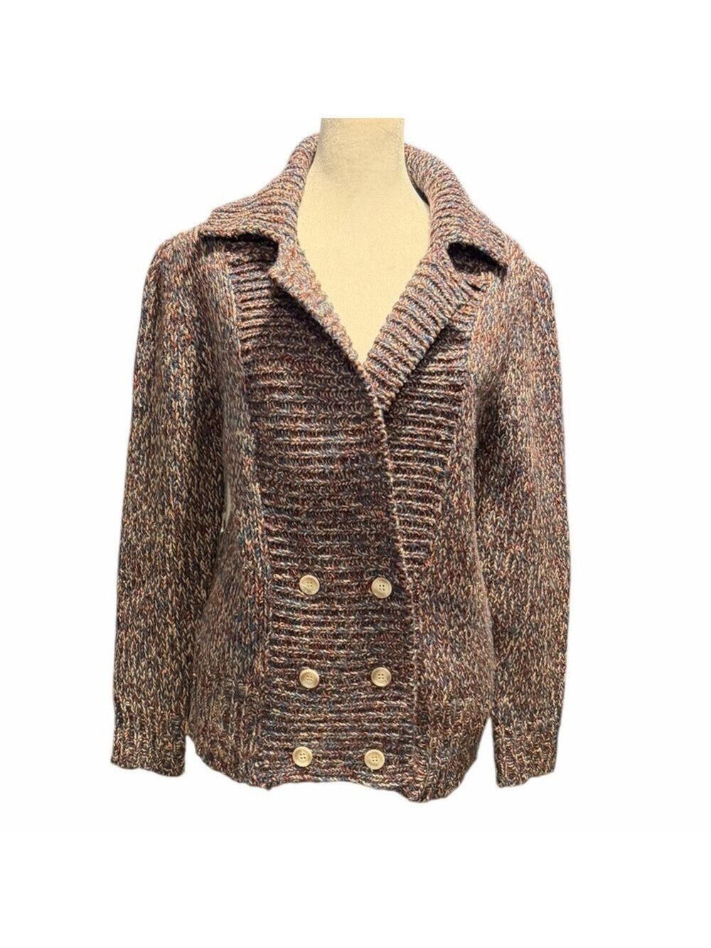 Vintage Sheridan Wool Blend Double Breasted Cable Knit Grandmacore Sweater Med